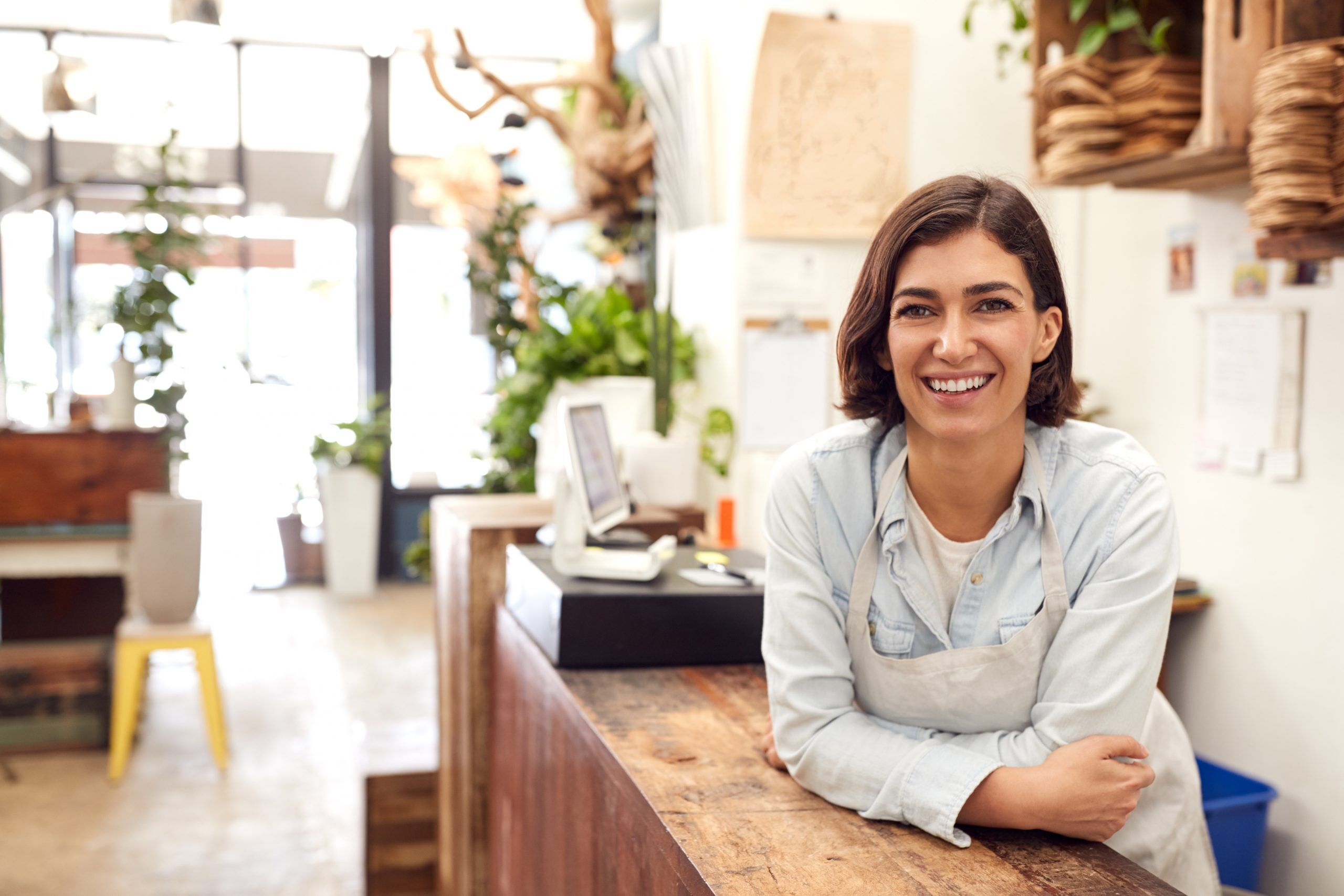 Woman standing at counter