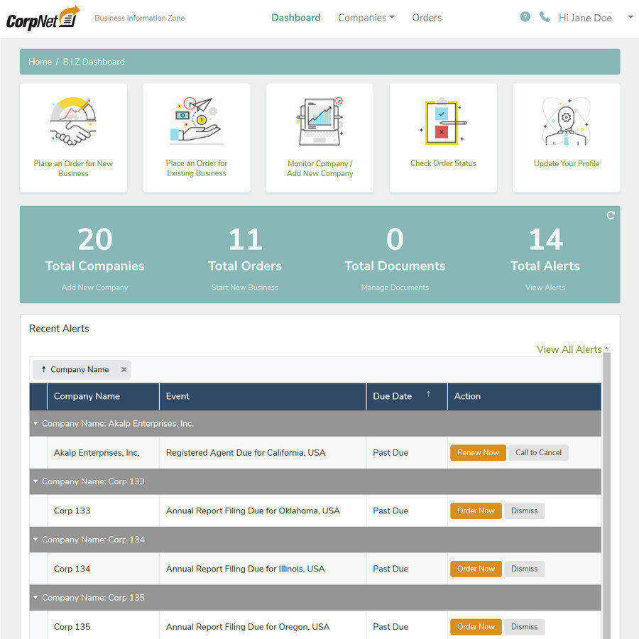 CorpNet Compliance Dashboard