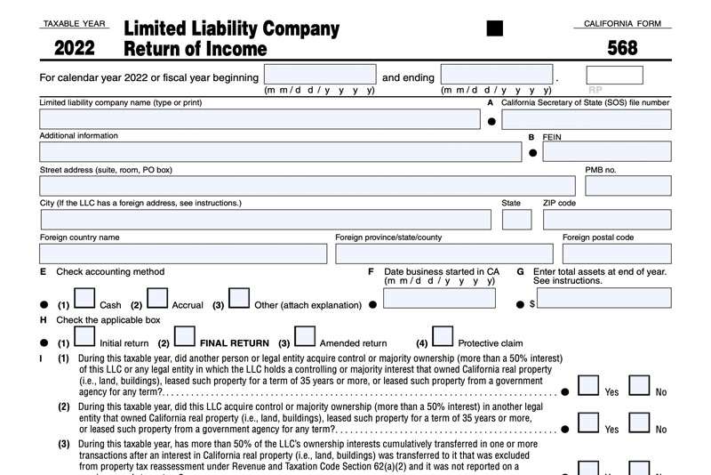 Form 568 - Top Section